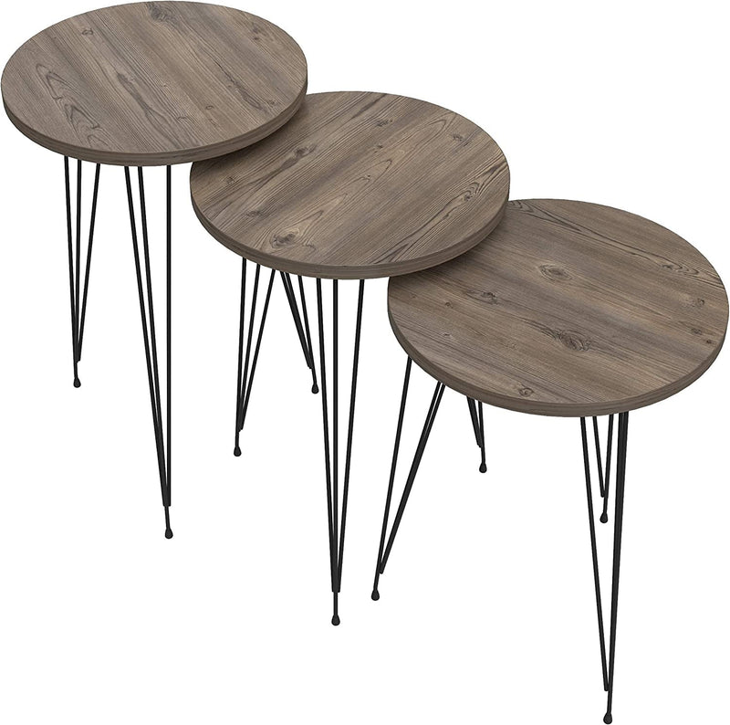 Grey Pine Wood Nesting End Tables Set of 3