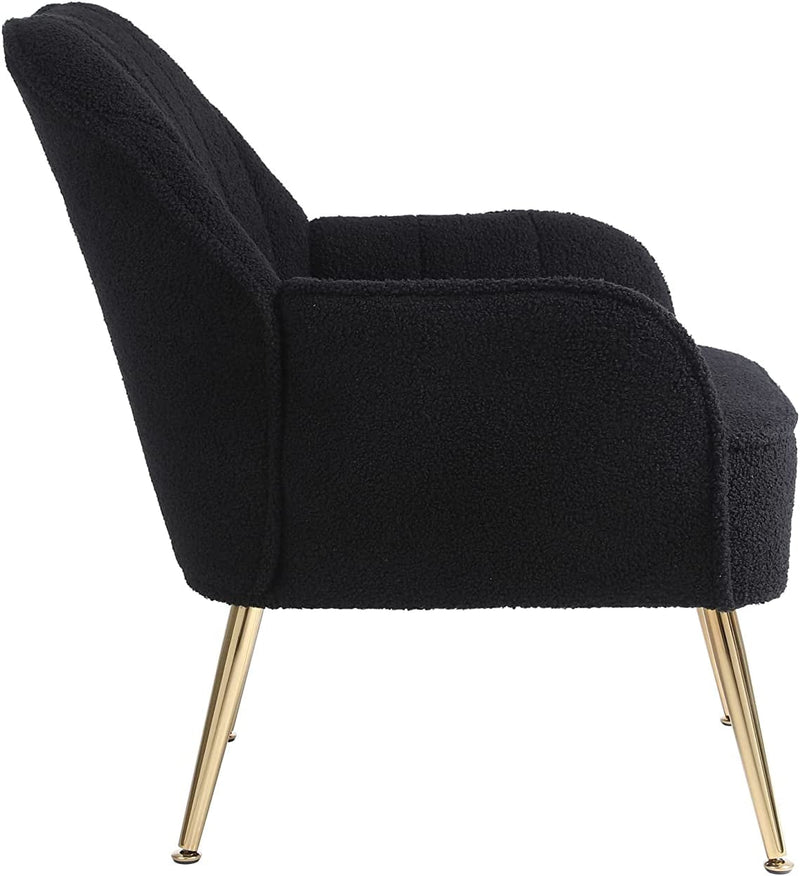 Golden-Legged Black Teddy Chair for Home Office