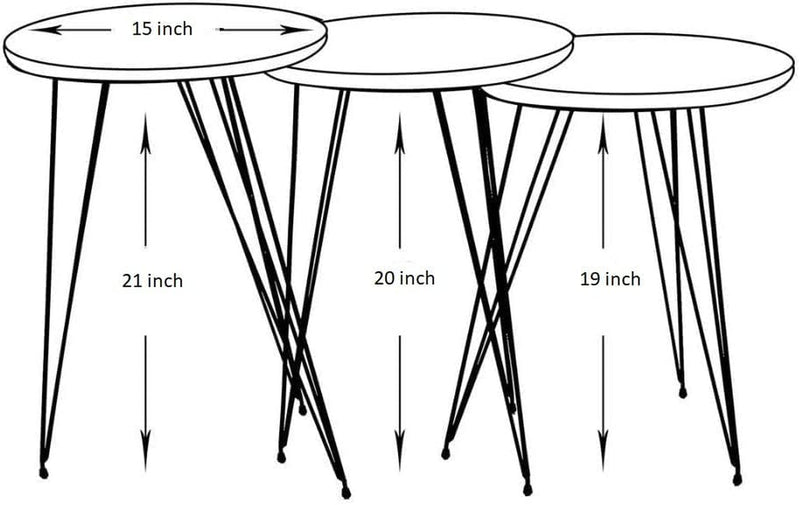 Grey Pine Wood Nesting End Tables Set of 3