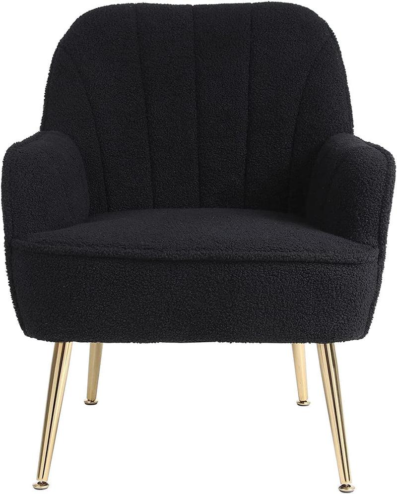 Golden-Legged Black Teddy Chair for Home Office