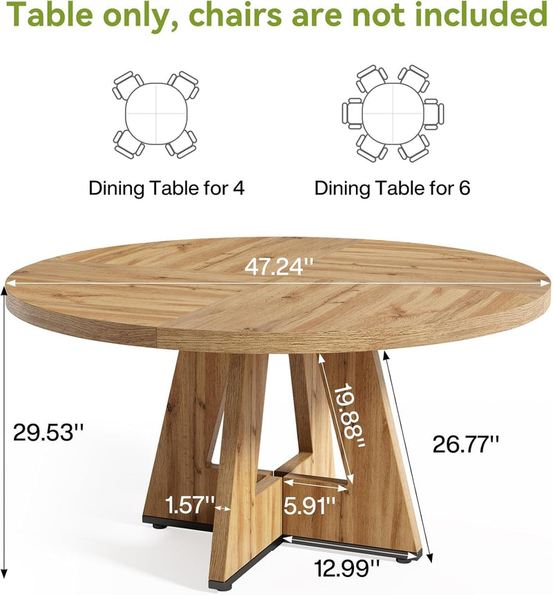 round Dining Table for 4-6 People, 47 Inches Dining Room Table with