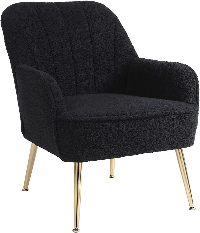 Golden-Legged Black Teddy Chair for Home Office